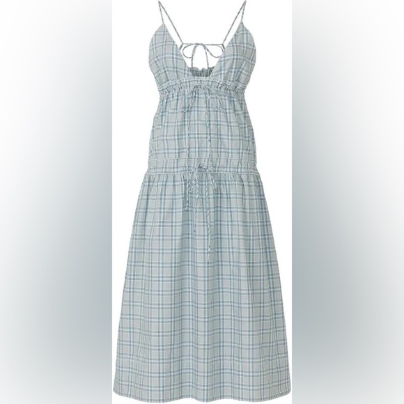 VICTORIA BECKHAM Check Print Tie Dress Maxi Blue Green size 6 - Picture 3 of 9